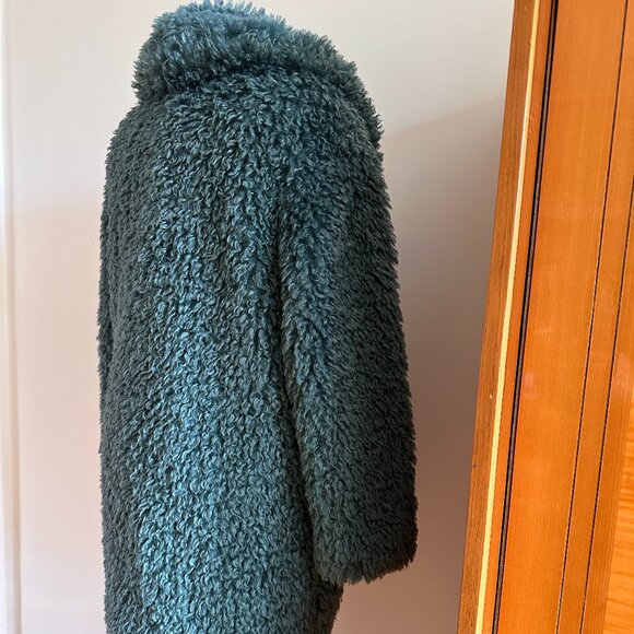 BCBGeneration Teddy Faux-Fur Blue-Green Coat L NWOT plush streetwear BOHO - Picture 3 of 16
